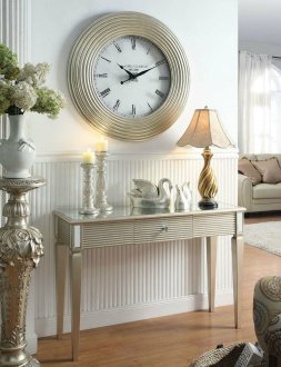 Shannon Console Table 97231 in Silver by Acme w/Wall Clock