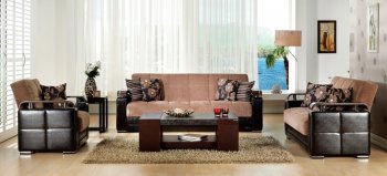 Brown Fabric & Dark Leather Base Convertible Sofa Bed w/Storage [IKSB-EKOL-Yuky Brown]