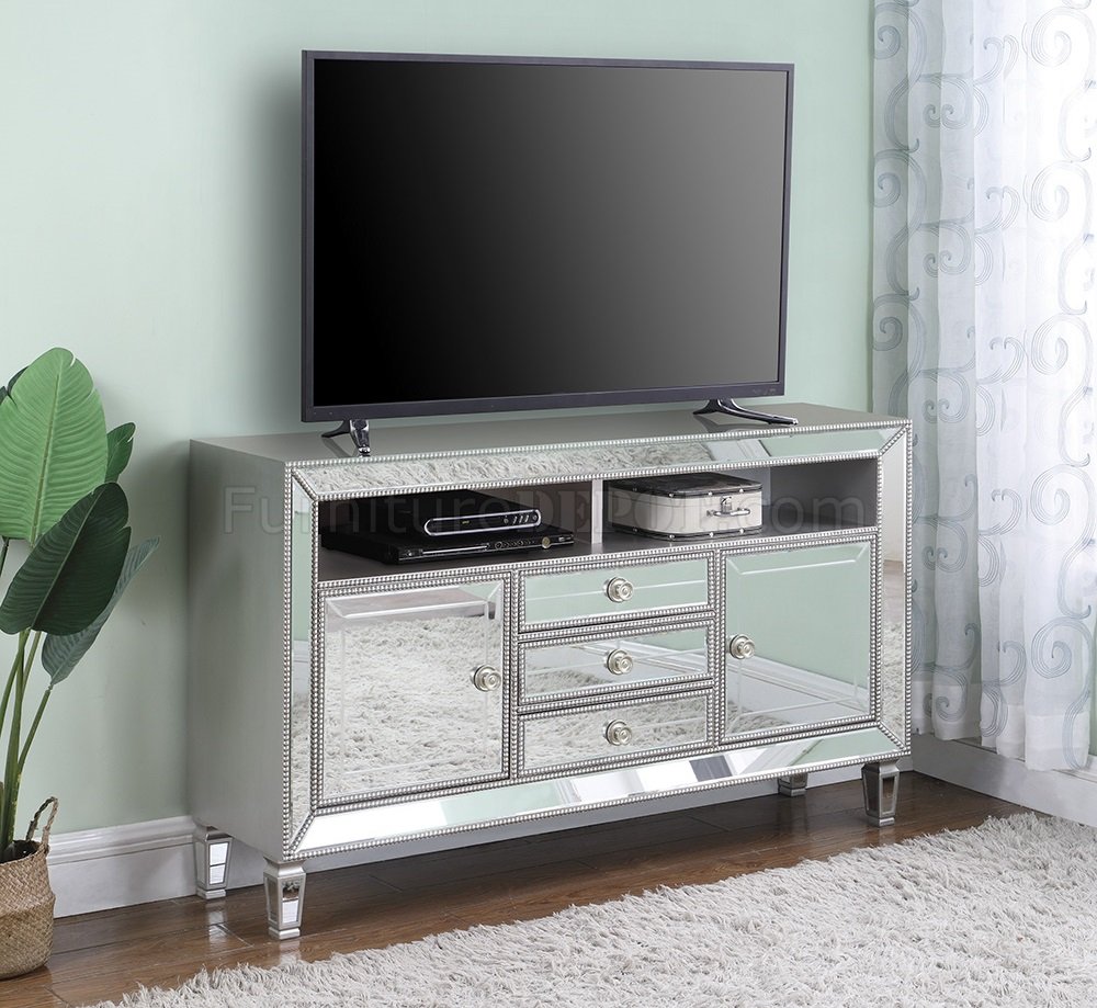 722272 60" TV Console in Metallic Platinum & Mirror by Coaster - Click Image to Close