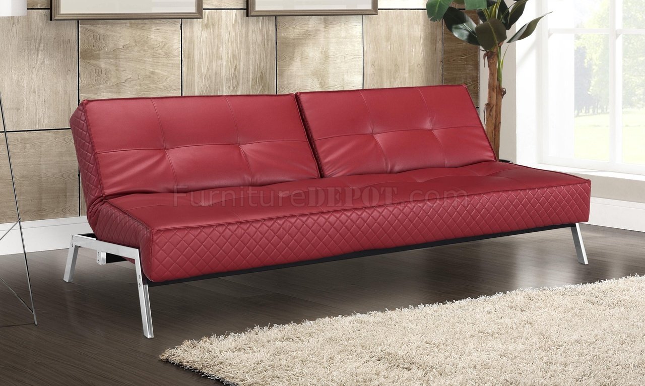 Red Bonded Leather Modern Convertible, Bonded Leather Futon
