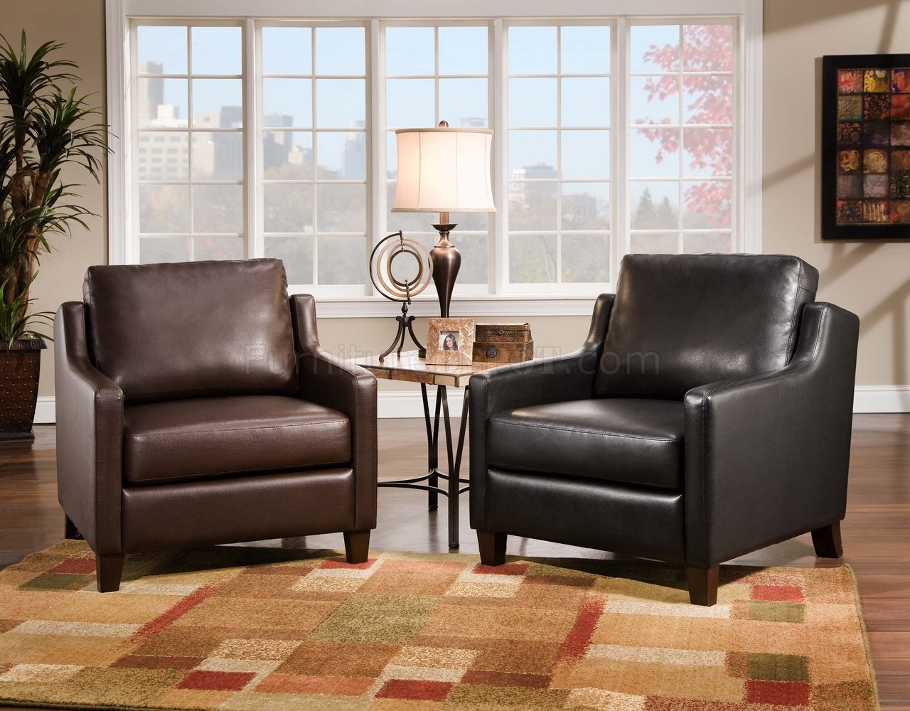 Or Brown Bonded Leather Modern Accent Chair, Black Leather Living Room Chair