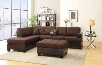 F7602 Sectional Sofa w/Ottoman by Boss in Chocolate Linen Fabric [PXSS-F7602]