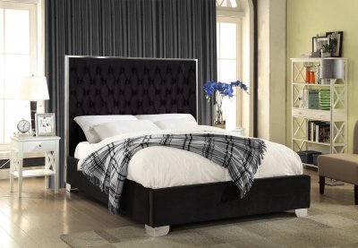 Lexi Upholstered Bed in Black Velvet Fabric - Meridian w/Options