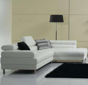 White Leather Modern Sectional Sofa w/Adjustable Headrests