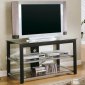 Black & Silver Tone Finish Modern TV Stand w/Glass Top & Shelves