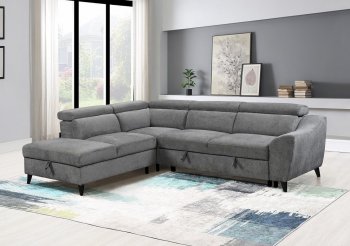 Wrenley Sectional Sofa LV03180 Gray Chenille by Acme w/Sleeper [AMSS-LV03160 Wrenley]