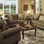 Pine Fabric Traditional Sofa & Loveseat Set w/Rolled Arms