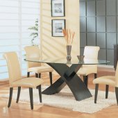 Dark Chocolate 5Pc Dining Set W/"X" Shape Base & Glass Top Table
