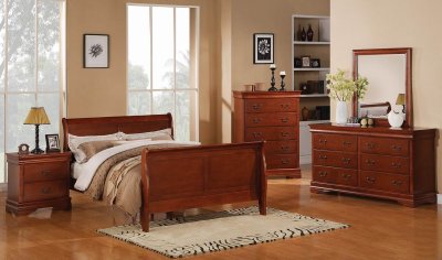 Cherry Finish Traditional 5Pc Bedroom Set w/Queen Sleight Bed
