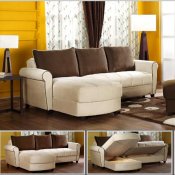 Beige Fabric Small Sectional w/Storage & Optional Brown Ottoman