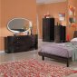 Walnut High Gloss Finish Bedroom With Headboard Storage