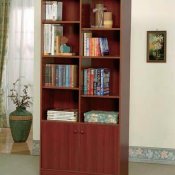 Cherry Finish Modern Bookcase w/Two Doors & Shelves