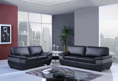 U7230 Sofa in Black & Grey Bonded Leather by Global w/Options