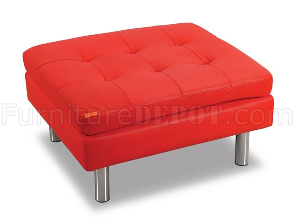 Red Color Contemporary Leather Ottoman, Red Leather Ottoman