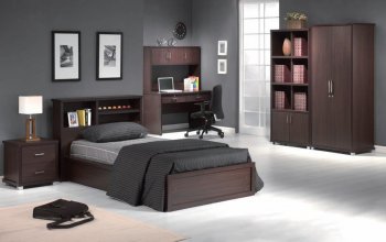 Espresso Finish Modern Kid's Bedroom w/Bookcase Headboard [ABCKB-8101]