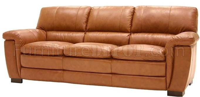 Cognac Full Leather Modern Living Room Sofa & Loveseat Set - Click Image to Close