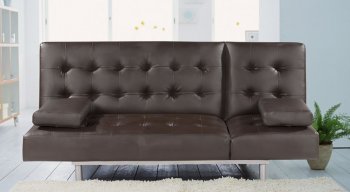 Brown Leatherette Modern Sofa Bed Convertible w/Tufted Seat [AHUSB-Trio-Leatherette-Brown]