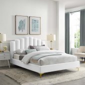 Olivia Upholstered Platform Queen Bed in White Velvet by Modway