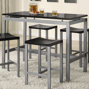 Black Top & Silver Metal Frame Modern 5Pc Counter Height Set [CRDS-150095]