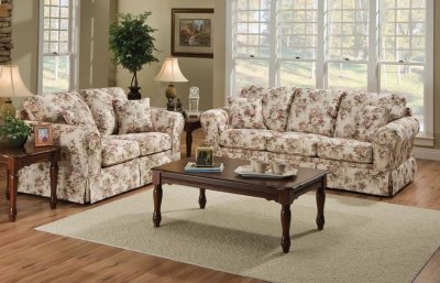 Entice Rose Fabric Upholstery Sofa and Loveseat Set