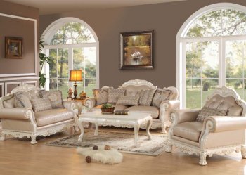 Dresden Sofa in Antique Style White PU Leather by Acme w/Options [AMS-53260 Dresden]