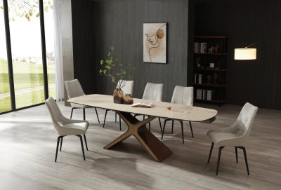 9368 Dining Table Taupe by ESF w/Optional 1239 Beige Chairs