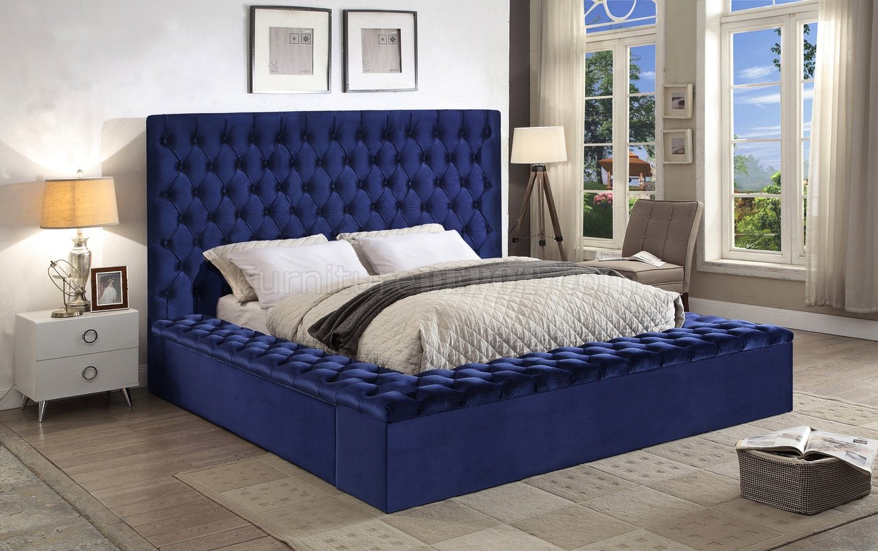 Bliss Bed in Navy Velvet Fabric by Meridian w/Options