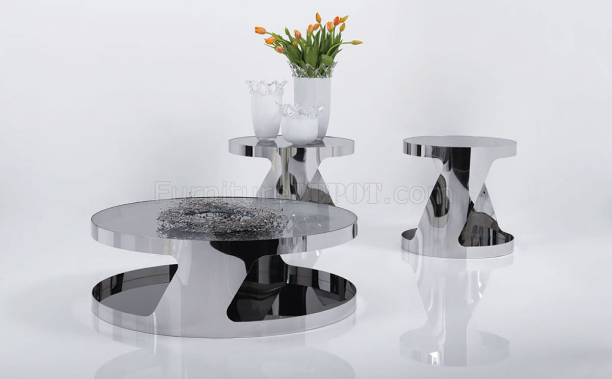 Black Glass Top Contemporary Coffee Table W/Chromed Metal Frame - Click Image to Close