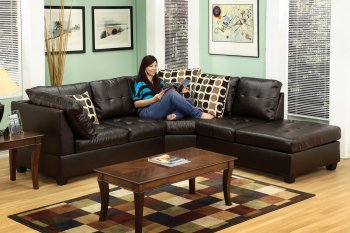 F7242 Sectional Sofa by Poundex in Espresso Bonded Leather [PXSS-F7242]
