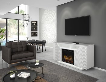 Ethan Electric Fireplace Media Console White by Dimplex w/Logs [SFDX-Ethan Logs]