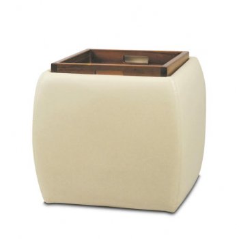 Cube Ottoman Set of 2 in Ivory Leatherette w/Serving Tray [SHO-Cube Ivory]