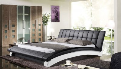 Black & White Leatherette Modern Plarform Bed