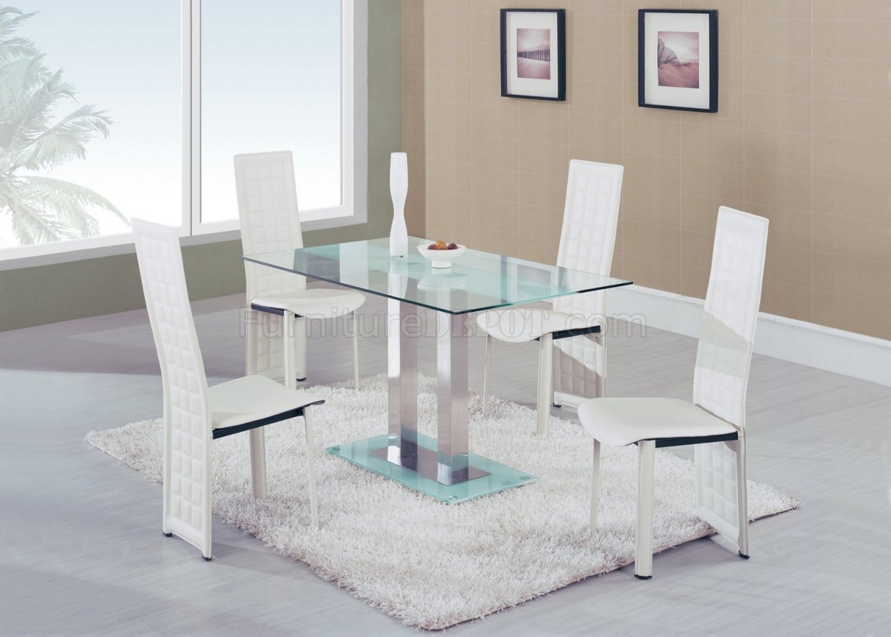 Modern 5Pc Dinette Set W/Frosted Stripe Glass Top & Base - Click Image to Close