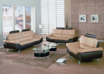 Beige & Brown Two-Tone Leather Modern 3Pc Living Room Set [VGS-Bali]