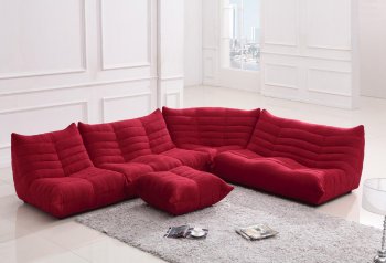 Red Fabric Modern Sectional Sofa w/Ottoman [VGSS-Bloom]