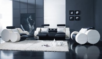 Black & White Leather Modern 3Pc Living Room Set [VGS-T17]
