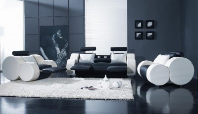 Black & White Leather Modern 3Pc Living Room Set