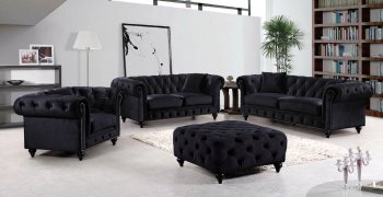 Chesterfield Sofa 662BL in Black Velvet Fabric w/Optional Items [MRS-662BL Chesterfield]