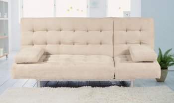 Beige Microfiber Modern Sofa Bed Convertible w/Tufted Seat [AHUSB-Trio-Microfiber-Beige]
