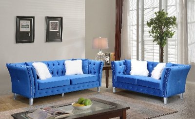 LCL-004 Sofa & Loveseat Set in Blue Velvet
