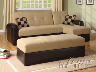 Sand Microfiber Reversible Adjustable Sectional Sofa w/Ottoman