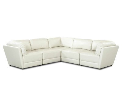 White Bonded Leather Stylish Sectional Sofa w/Tufted Seats