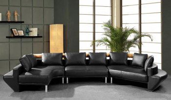 Black Leather Modern Sectional Sofa w/Steel Legs [VGSS-Mars-Black]