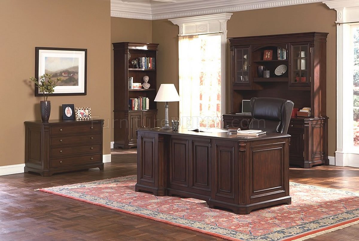 Rich Cappuccino Finish Stylish Office Desk W/Multiple Drawers - Click Image to Close