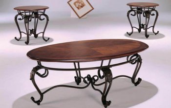 Walnut Finish Classic 3Pc Coffee Table Set w/Metal Legs [ABCCT-4215]