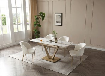 109 Dining Table White & Gold by ESF w/Optional 2107 Chairs [EFDS-109 Golden 2107]