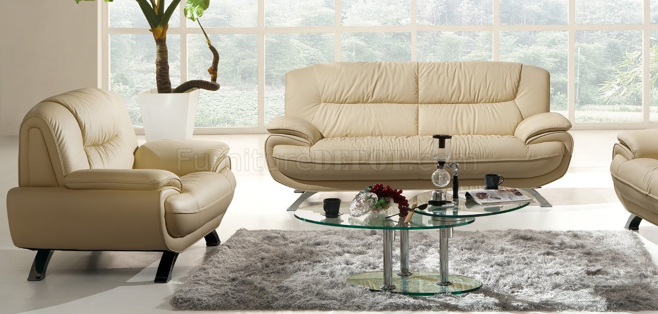 Almond Leather Sofa 2 Chairs Set W, Leather Sofa And 2 Chairs