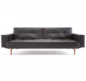 Splitback Sofa Bed in Black w/Arms & Wooden Legs by Innovation [INSB-Splitback-Arms-Wood-582]