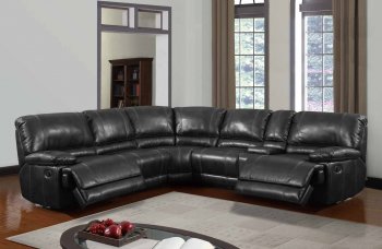 U1953 Power Motion Sectional Sofa Black Bonded Leather by Global [GFSS-U1953-SEC-1-BL]