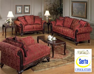 Red Fabric Traditional Sofa & Loveseat Set w/Optional Chaise